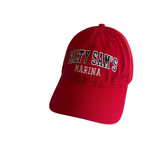Salty Sams Marina Red Cotton Adjustable Baseball Cap Nautical Coastal - Picture 1 of 5